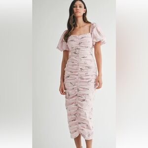 Floral Pink Ruched Dress M